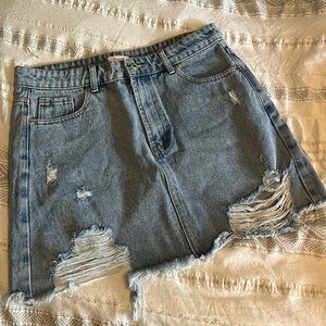 Distressed denim skirt